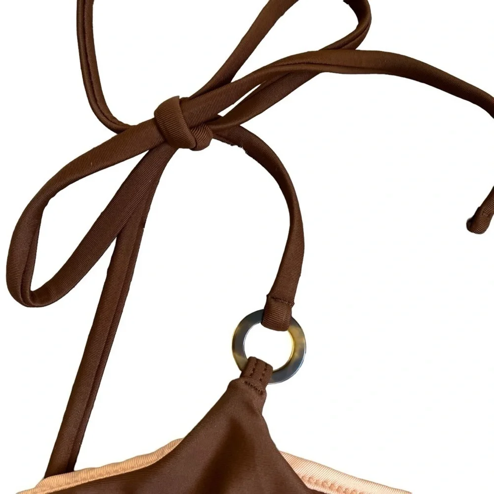 NWT J. Crew Chocolate Brown Scoopneck O-ring Tie-shoulder Padded Bikini Top 3X